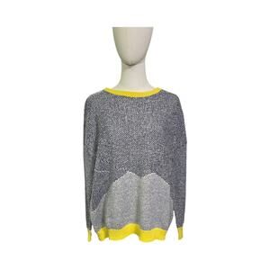Trouvé Colorblock Knit Sweater Yellow Gray Navy Angora Blend Size Large Cozy